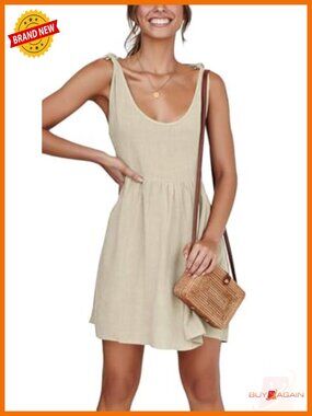 Scoop Neck Tie Strap Babydoll Dress Mini A-Line Skater Swing Sundress